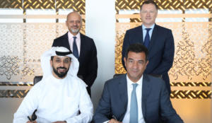 Front Row: Ahmed Bin Sulayem, Executive Chairman, DMCC; Sami Nasser, Chief Operating Officer, Luxury Brands, AccorHotels Middle East; Back Row: Gautam Sashittal, Chief Executive Officer, DMCC; Paul Ashton, Executive Director Property, DMCC.