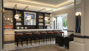 Rendering of Juniper Spirits & Oysters’ lobby bar