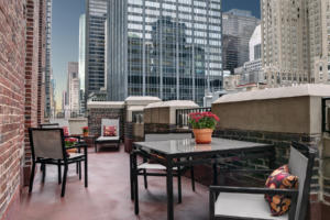 City views from an outdoor patio at The Centerfield Suite at The Lexington Hotel in NYC.