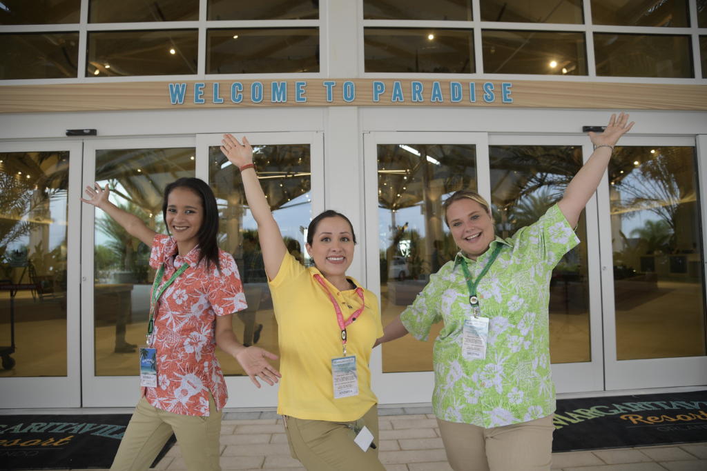 Margaritaville Resort Orlando staff welcome guests to "paradise."
